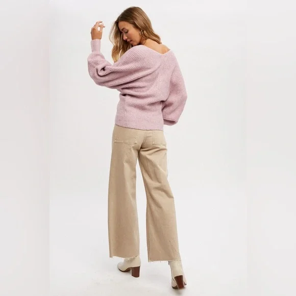 784. Crossover Ribbed Sweater in Lavender - Picture 4 of 5